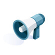 Isometric Megaphone Vector Icon. Megaphone in blue and white colors. Providing clean and modern representation suitable. Use in digital marketing, announcements, public speaking, promotional graphics