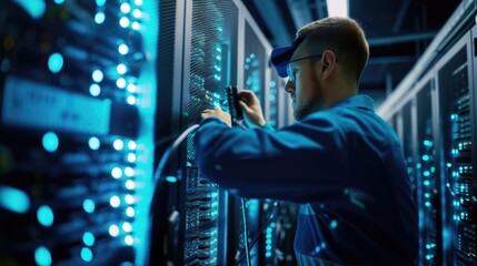A man works on server in data center AIG41