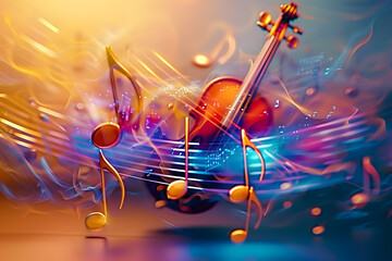 Wall Mural - colorful background with musical notes, abstract music background ai