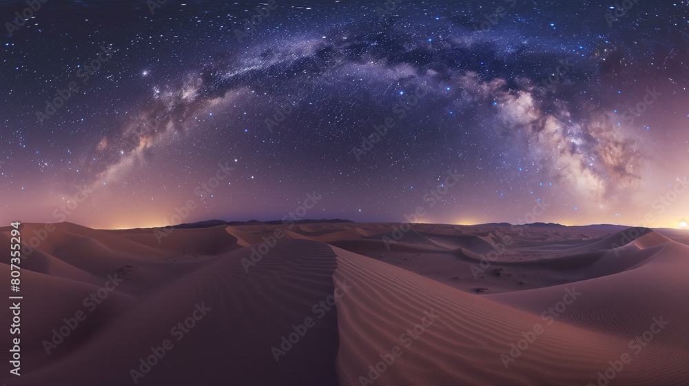 vast desert under a starry night sky, the Milky Way brightly visible ...