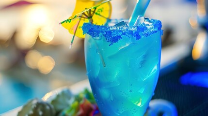 Poster - Nautical themed cocktail, close-up of glass with blue hues and ocean garnish -