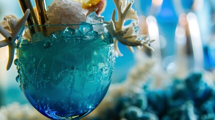 Canvas Print - Nautical themed cocktail, close-up of glass with blue hues and ocean garnish