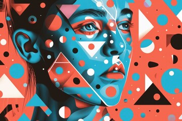 Wall Mural - Abstract painting of a woman with geometric shapes, suitable for modern art concepts