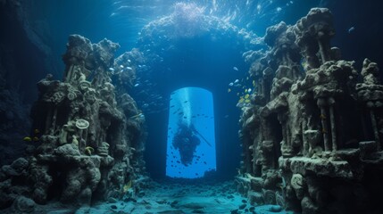 Wall Mural - underwater temple believed to be realm of Amphitrite with coral arches and creatures