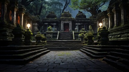 Wall Mural - secluded temple dedicated to Hades god of underworld with eerie torchlight