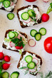 Canapes with cottage cheese with herbs and radishes.selective focus