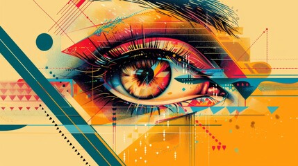 abstract eye art, vibrant abstract eye art featuring colorful geometric shapes and patterns, designed in a modern and artistic style