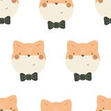 Fototapeta  - Seamless pattern with cute fox. simple flat vector. Hand drawing for children. animal theme. baby design for fabric, textile, wrapper, print.	