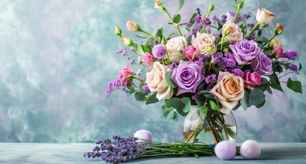 Wall Mural - a vase filled with lots of purple and pink flowers