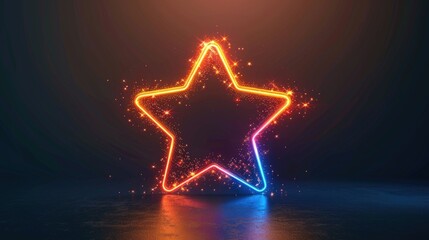 Wall Mural - A glowing neon star against a dark backdrop. Ideal for festive designs and night-themed projects