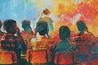 © Fotograf - A painting of a group of people sitting at a table. Suitable for various projects
