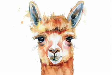 Wall Mural - Close up of a llama's face on white background, suitable for animal concept designs