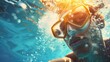 © Prostock-studio - A man wearing a protective mask and goggles is submerged underwater, exploring the depths with clear visibility.
