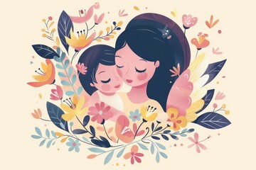 Sticker - A touching image of a mother and child surrounded by beautiful flowers. Perfect for family and love-themed designs