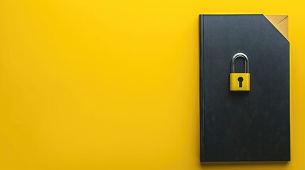 Wall Mural - Document folder with padlock on yellow background, File security concept