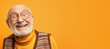 Funny looking senior man, with surprised expression. Studio photo banner copy space at side. Generative AI
