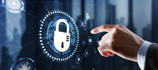 Wall Mural - Lock Cyber Security on Virtual Screen Data Protection Technology Privacy concept