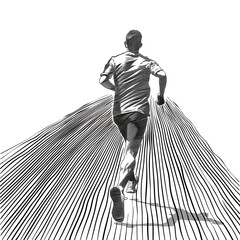 Wall Mural - Running athlete. Energetic young athlete or marathon runner. Sport. Imitation sketch print in black and white coloring. Design for cover, card, postcard, print.