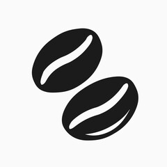 Simple black and white illustration of two coffee beans.