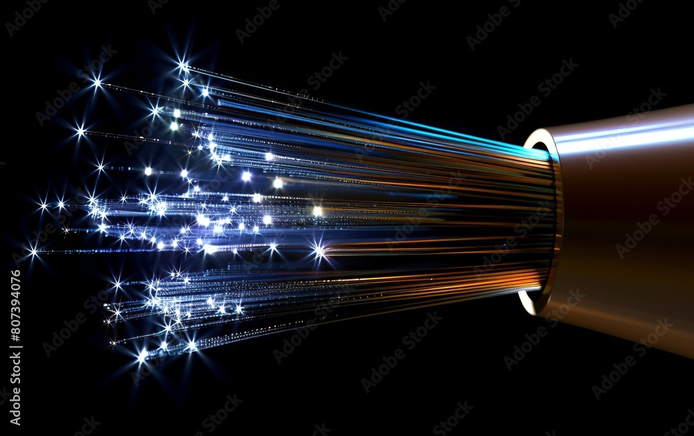 Dynamic Telecom Dynamic Fiber Optic Cable Emitting Brilliant Light Rays - High-Speed ...