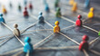 © bee - strategic connections concept with colorful game pieces on a network grid