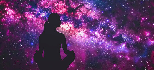 Wall Mural - a woman is meditating in front of a starry sky