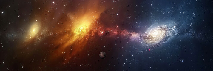Wall Mural - a colorful galaxy with a red and orange spiral and a blue and white spiral