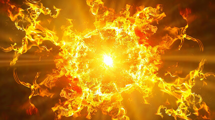 Wall Mural - a bright yellow fire with a bright orange sun in the center