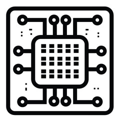 Wall Mural - black and white illustration of a computer microchip with circuits.