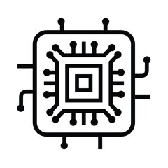 Wall Mural - black and white illustration of a microchip with intricate circuit patterns.