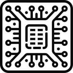 Wall Mural - black and white illustration of a microchip with circuits.