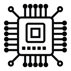 Wall Mural - black and white illustration of a microchip with detailed circuitry.