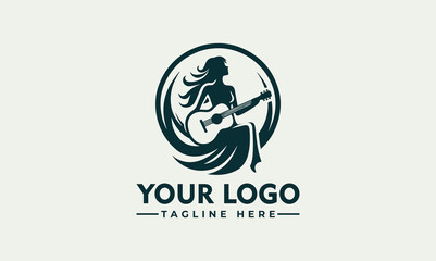 Wall Mural - girl and guitar vector logo Silhouette of a woman with guitar in negative space logo vector