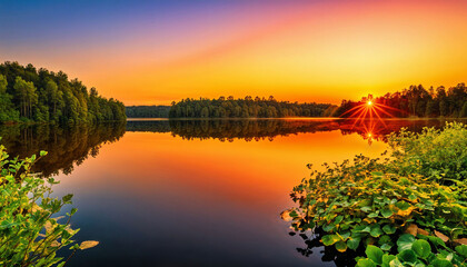 Poster - Majestic Sunset over Tranquil Lake