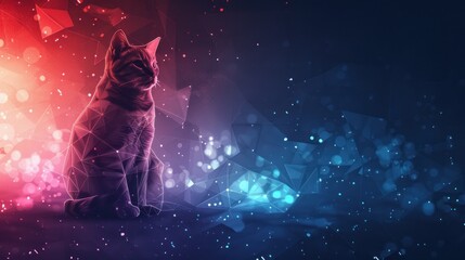 cat on dark open space background. Abstract Polygonal head of cat AI generated