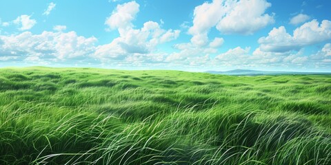Wall Mural - Radiant Paradise: A Lush Green Field Basking in the Glow of the Sun.