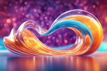 Wall Mural - A colorful, abstract wave shape with a purple background