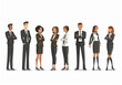 © Manzoor - A set of business people, men and women in different positions standing together on a white background in the style of a vector illustration cartoon.