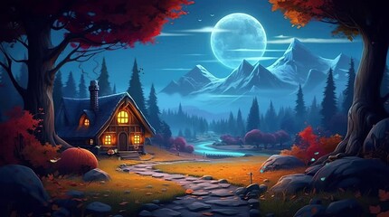 Wooden house in an autumn night illuminated by the full moon in the landscape
Seamless looping 4k time-lapse virtual video animation background. Generated AI