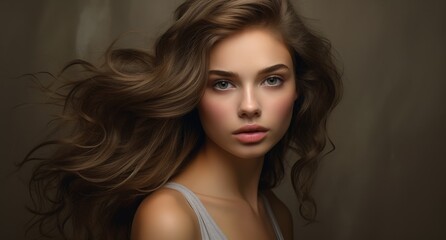 Wall Mural - beautiful woman with wavy hair