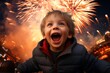 Joyful child watching fireworks display