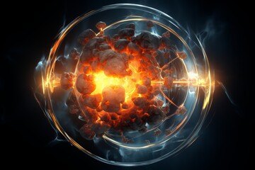 Canvas Print - Fiery explosion inside glass sphere