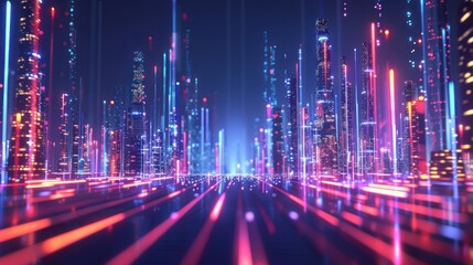 Smart city and abstract line and dot connect with gradient line design , big data connection technology AI generated