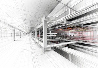 Poster - Industrial construction, wireframe rendering, technical illustration