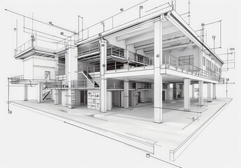 Aufkleber - Industrial construction, wireframe rendering, technical illustration