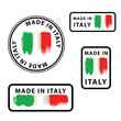 Made in Italy stamp set, isolated on white background, vector illustration.