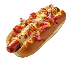 Gourmet hot dog with ham and cheese on transparent background