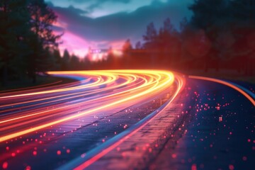 Wall Mural - A road with a bright orange line on it. The road is empty and the sky is cloudy