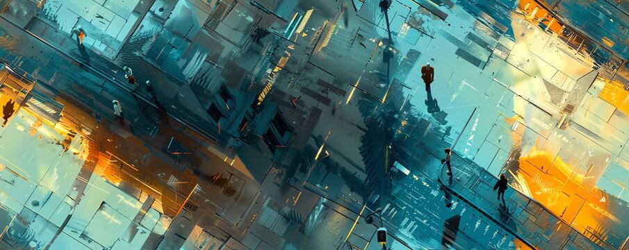 Infuse a sense of depth and mystery into the aerial view of dystopian fashion futurism