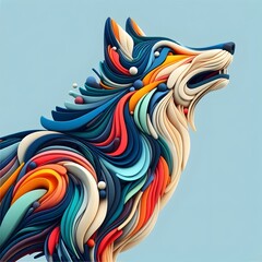  A wolf, minimalistic colorful organic forms, energy,asembled,leyeard, depth, alive vibrant,3d